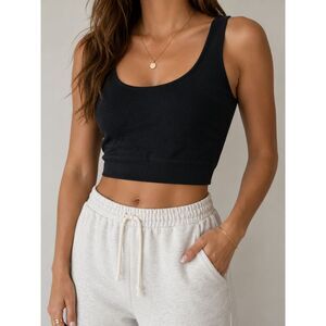 Zara Black Seamless Ribbed Crop Tank Bra Top Size M Minimalist Athleisure